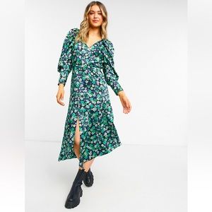 Satin floral dress-midi